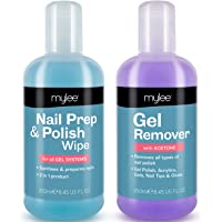 Mylee Toallita Prep &amp- Wipe de Gel Limpiador de Uñas + Acetona Limpiadora y Removedora de Manicura UV LED de 2X250ml